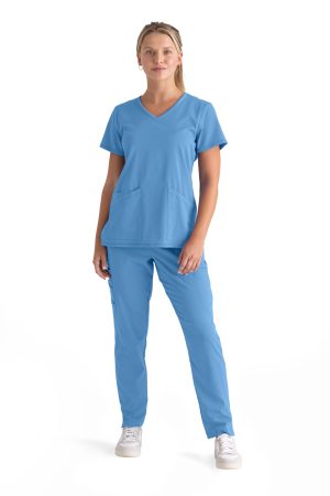 Grey's Anatomy Spandex-Stretch Serena Top in Ciel Blue