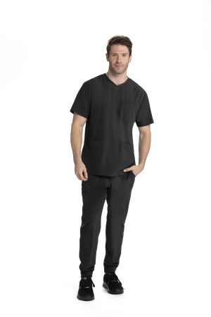 Men's V-Neck Scrub Top in Black