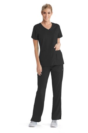 Grey's Anatomy Classic Cora Top - 4 Pocket V-Neck Scrub Top in Black