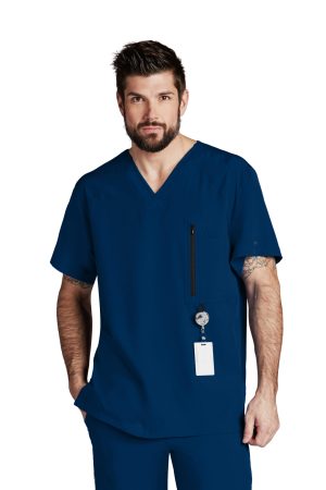 Barco One Amplify Top - 5 Pocket Men's V-Neck Scrub Top in Indigo