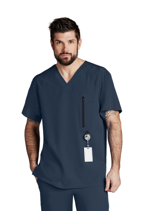 Barco One Amplify Top - 5 Pocket Men's V-Neck Scrub Top in Steel