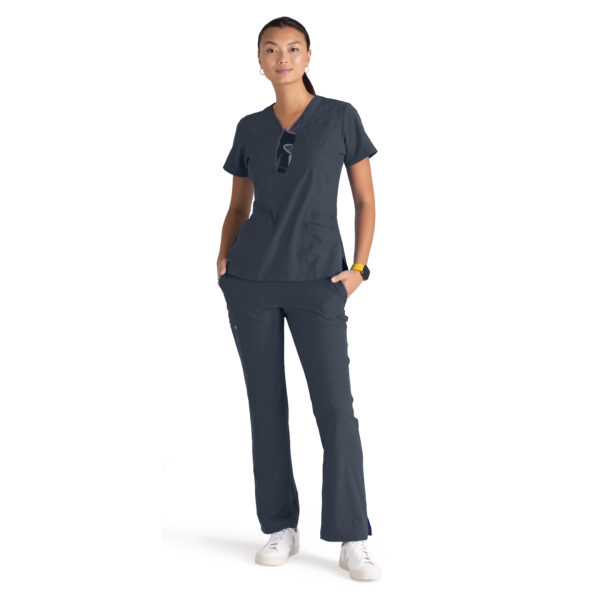 Women's Anti-Static V-Neck Scrub Top in Steel