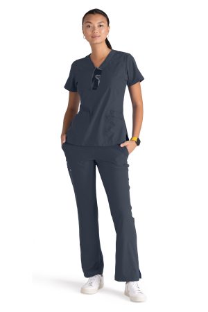 Women's Anti-Static V-Neck Scrub Top in Steel