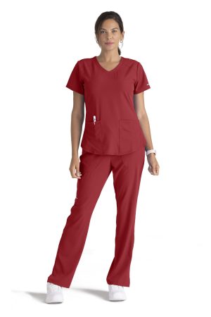 Women's Modern Fit V-Neck Scrub Top in True Red