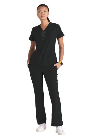 Women's Anti-Static V-Neck Scrub Top in Black