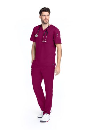 Grey's Anatomy Classic Evan Top - V-Neck Men's Scrub Top in Wine