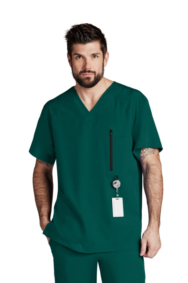 Barco One Amplify Top - 5 Pocket Men's V-Neck Scrub Top in Hunter Green