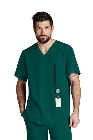 Barco One Amplify Top - 5 Pocket Men's V-Neck Scrub Top in Hunter Green