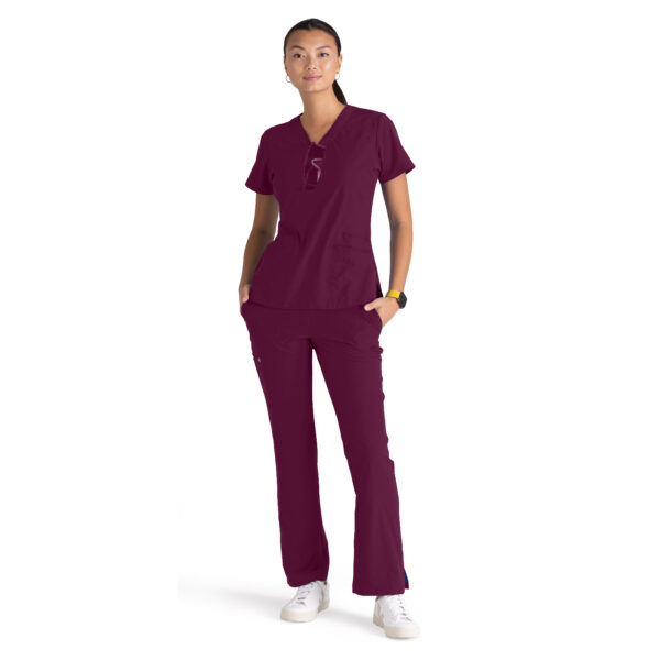 Women's Anti-Static V-Neck Scrub Top in Wine