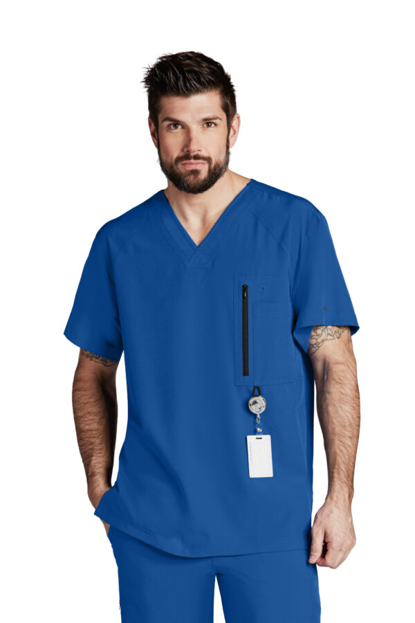Barco One Amplify Top - 5 Pocket Men's V-Neck Scrub Top in New Royal