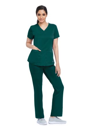 Grey's Anatomy Classic Aubrey Top - 2 pocket V-Neck top in Hunter Green