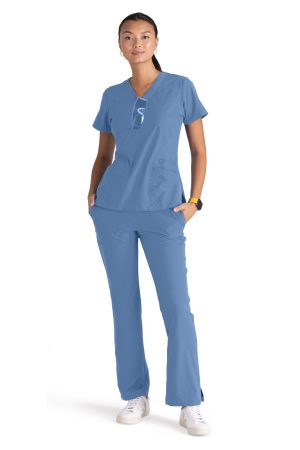 Women's Anti-Static V-Neck Scrub Top in Ciel Blue