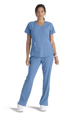 Women's Modern Fit V-Neck Scrub Top in Ciel Blue