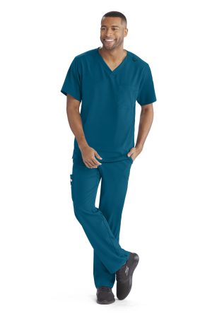 Men's V-Neck Cargo Pocket Scrub Top in Bahama