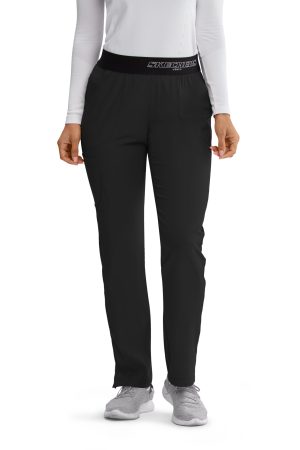 Women's Elastic Waist Cargo Scrub Pants in Black