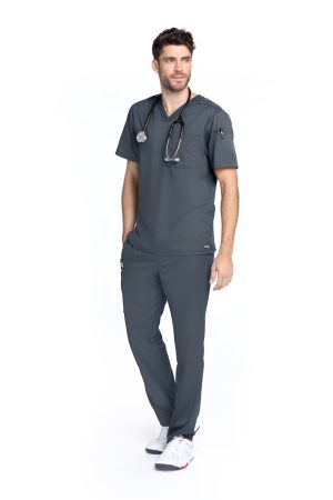 Grey's Anatomy Classic Evan Top - V-Neck Men's Scrub Top in Granite
