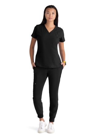 Barco One Racer Top - 4 Pocket V-Neck Breathable Scrub Top in Black