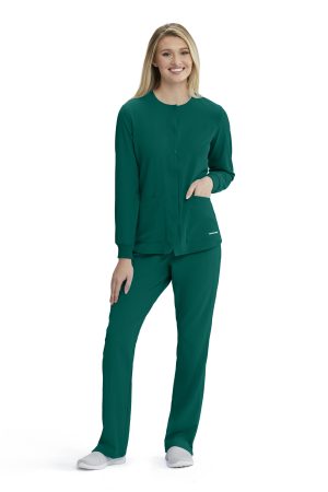 Women's Warm-Up Scrub Jacket With Eco-Friendly Stretch Fabric in Hunter Green
