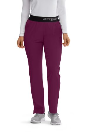 Women's Elastic Waist Cargo Scrub Pants in Wine