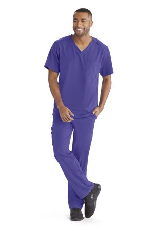 Men's V-Neck Cargo Pocket Scrub Top in New Grape