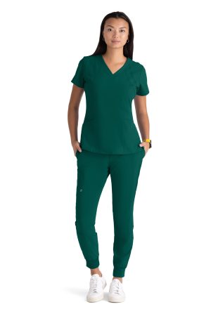 Barco One Racer Top - 4 Pocket V-Neck Breathable Scrub Top in Hunter Green