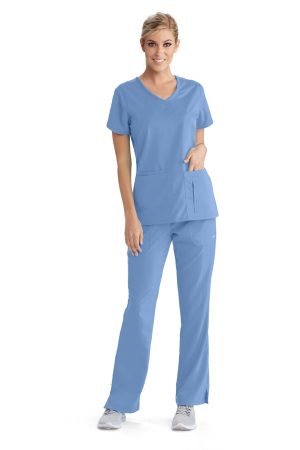 Grey's Anatomy Classic Cora Top - 4 Pocket V-Neck Scrub Top in Ciel Blue
