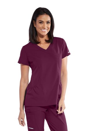 Skechers Vitality Charge Top - 3 Pocket V-Neck Scrub Top in Wine