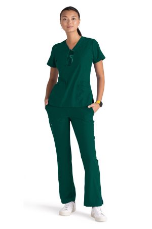 Women's Anti-Static V-Neck Scrub Top in Hunter Green