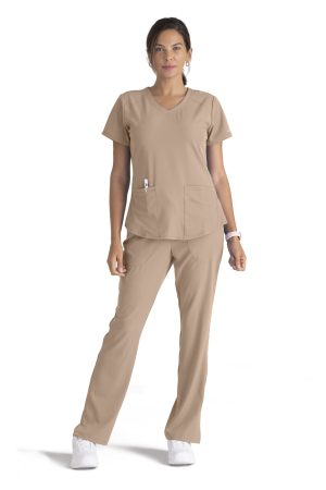 Women's Modern Fit V-Neck Scrub Top in New Khaki