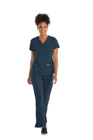 Grey's Anatomy Classic Riley Top - 3 Pocket V-Neck Scrub Top in Steel