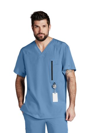 Barco One Amplify Top - 5 Pocket Men's V-Neck Scrub Top in Ciel Blue