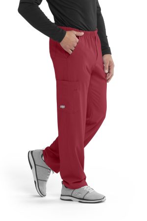 Men's Cargo Scrub Pant with Drawstring Elastic Waistband in True Red