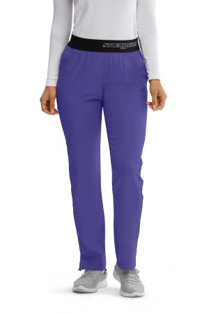 Women's Elastic Waist Cargo Scrub Pants in New Grape
