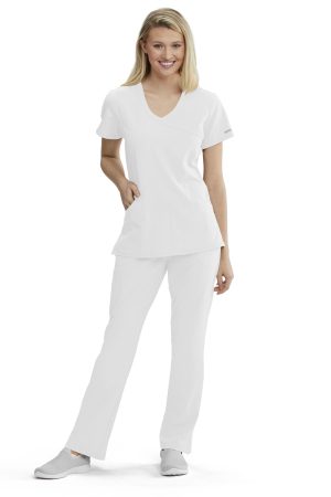 Women's Mock-Wrap V-Neck Scrub Top in White
