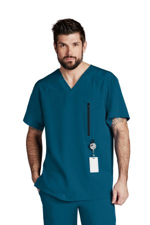 Barco One Amplify Top - 5 Pocket Men's V-Neck Scrub Top in Bahama