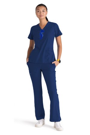 Women's Anti-Static V-Neck Scrub Top in Indigo