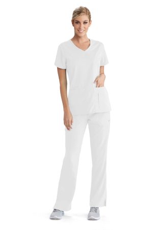 Grey's Anatomy Classic Cora Top - 4 Pocket V-Neck Scrub Top in White