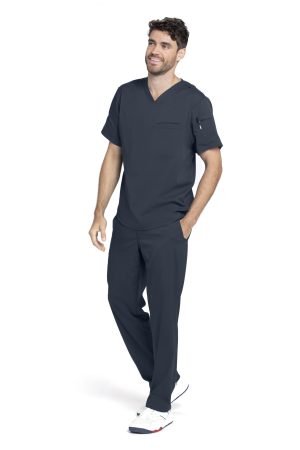 Grey's Anatomy Spandex Stretch Wesley Top - 3 Pocket Men's Scrub Top in Steel