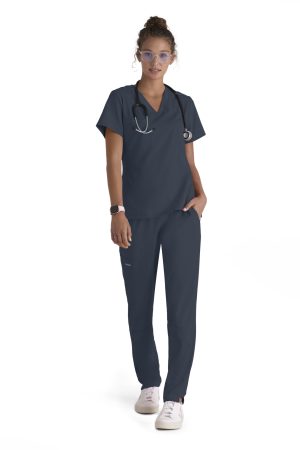 Grey's Anatomy Spandex Stretch Bree Top - V-Neck Scrub Top in Steel