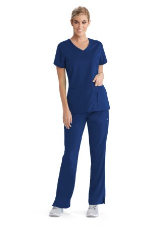 Grey's Anatomy Classic Cora Top - 4 Pocket V-Neck Scrub Top in Indigo