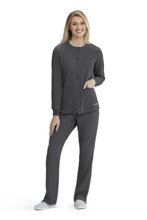 Women's Warm-Up Scrub Jacket With Eco-Friendly Stretch Fabric in Pewter