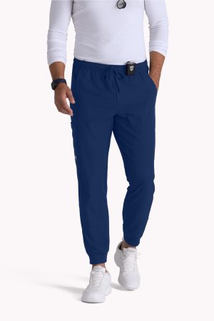 Men's Jogger Scrub Pant with Drawstring Elastic Waistband and Cargo Pocket in Navy
