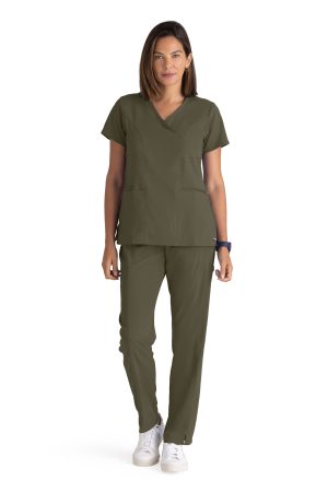 Grey's Anatomy Spandex Stretch Kim Top - 3 Pocket V-Neck Top  in Olive