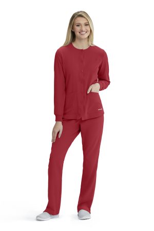 Women's Warm-Up Scrub Jacket With Eco-Friendly Stretch Fabric in True Red