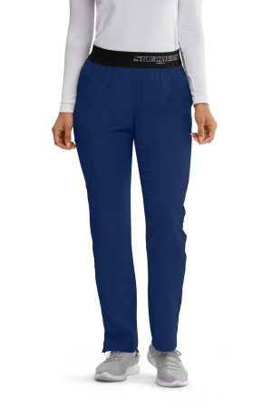 Women's Elastic Waist Cargo Scrub Pants in Navy