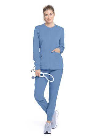 Grey's Anatomy Spandex Stretch Millie Jacket - 3 Pocket Zip Jacket in Ciel Blue