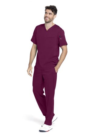 Grey's Anatomy Spandex Stretch Wesley Top - 3 Pocket Men's Scrub Top in Wine