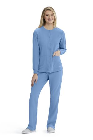 Women's Warm-Up Scrub Jacket With Eco-Friendly Stretch Fabric in Ciel Blue