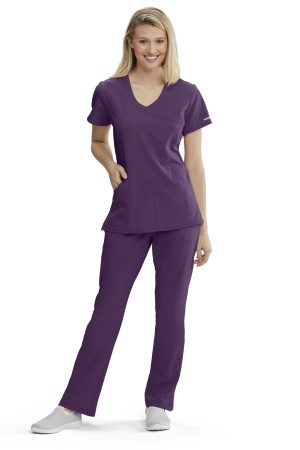 Women's Mock-Wrap V-Neck Scrub Top in Eggplant