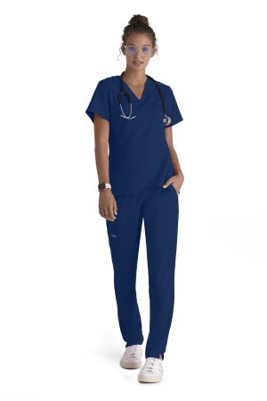 Grey's Anatomy Spandex Stretch Bree Top - V-Neck Scrub Top in Indigo